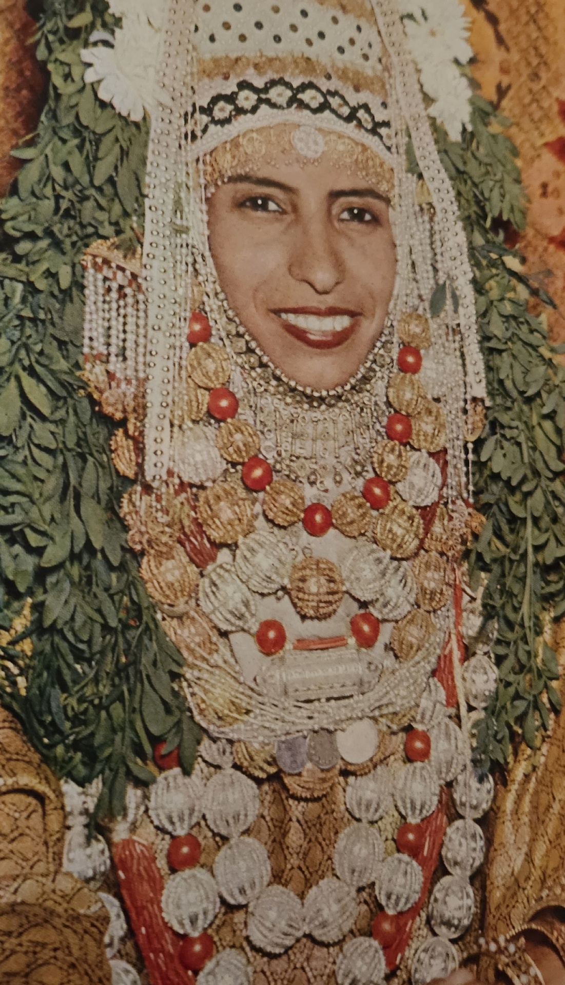 A Yemenite Jewish bride in traditional ceremonial dress and jewellery